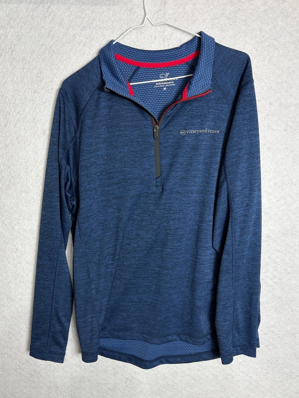 Vineyard Vines Blue Performance Zip Pullover with Red Trim
